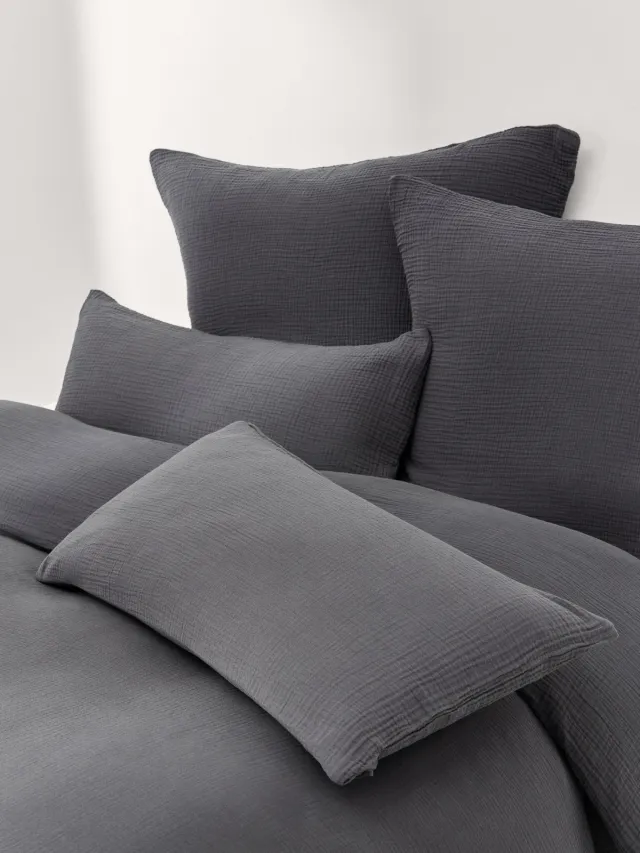 Westwing Collection Mousseline dekbedovertrek Odile Grijs