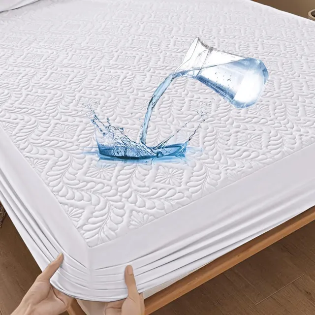 Ibenzoa Multifunctionele Matrashoesbeschermer - 200 x 200 cm, Ademend, Waterdicht, 3D-Textuur Wit
