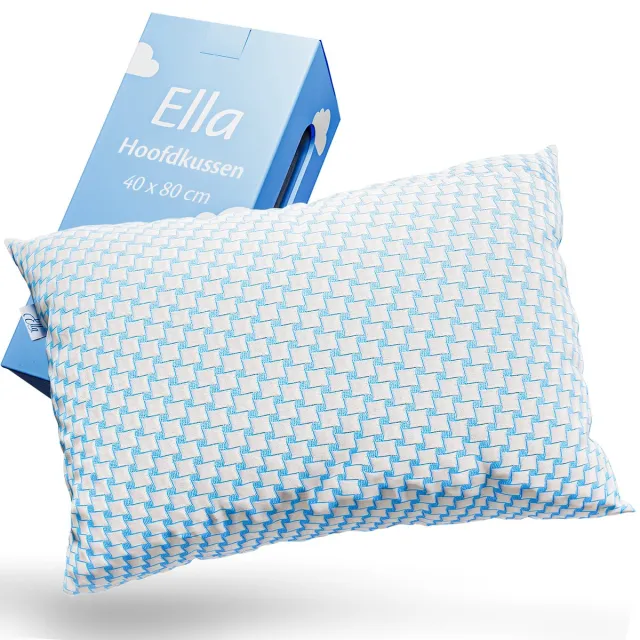 Ella Hoofdkussen Memory Foam - Kussen met Afstelbaar Traagschuim - 40x80 CM voor Rug , buik- en zijslaper - Ergonomisch en Orthopedisch: Vermindert Nekklachten Wit & Blauw