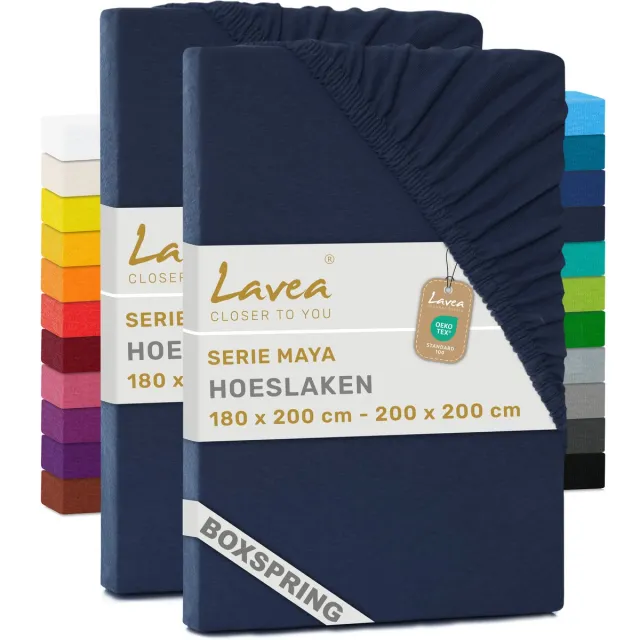 lavea Set van 2 Hoeslakens 180x200 cm – voor Dikke Matrassen tot 35 cm, voor Boxspring & Waterbed – 100% Katoen – met Elastiek – Hoge Kwaliteit – Galaxieblauw Nachtblauw