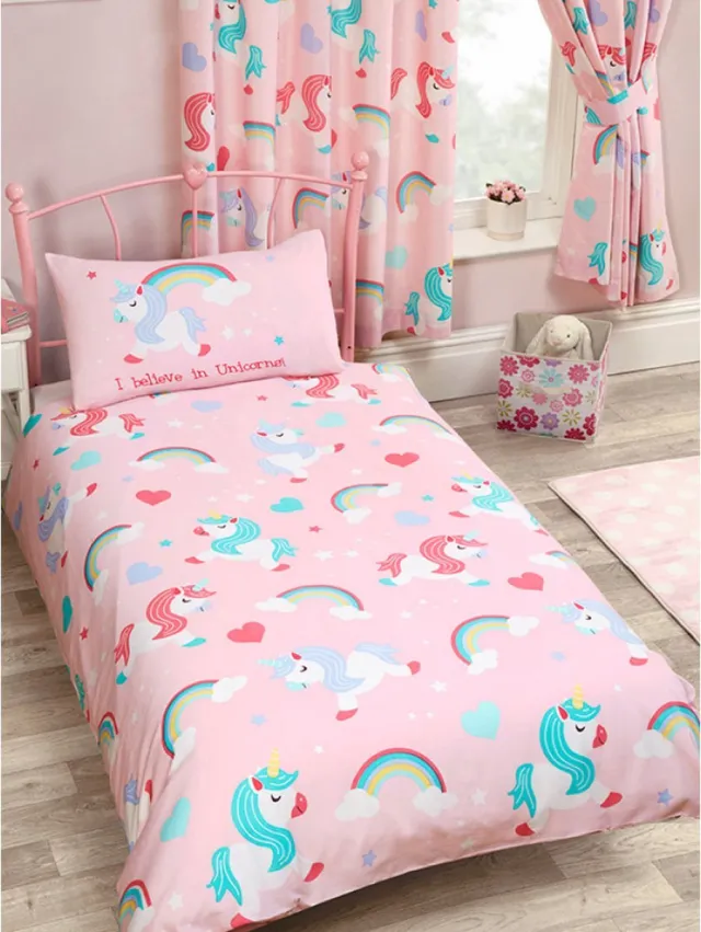 Unicorn Eenhoorn Unicorn - 1 persoons dekbedovertrek - Eenhoorns dekbed - geschikt voor 135 x 200 cm. Roze