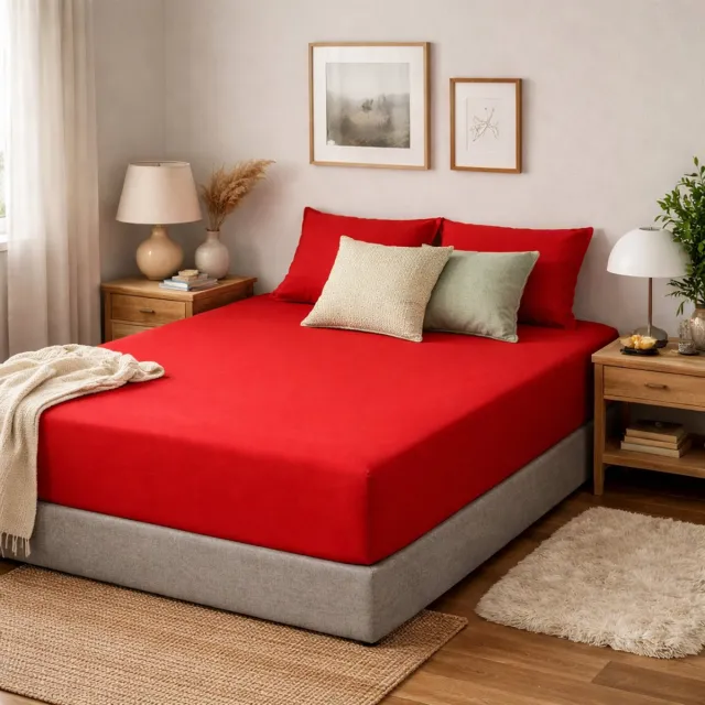 Saphira COMFORT Jersey Hoeslaken – Rood – 180x200 cm – 30 cm Matrashoogte – 100% Katoen – 160 GSM – 360° Elastiek Rondom – Glad & Rekbaar