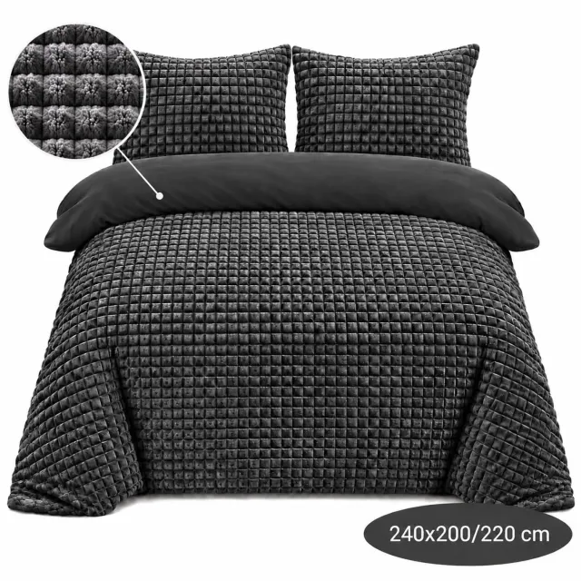 Roden Blue Popcorn fleece dekbedovertrek set - 240x200/220 cm - Antraciet - Zacht - Anti-allergeen - Wasbaar