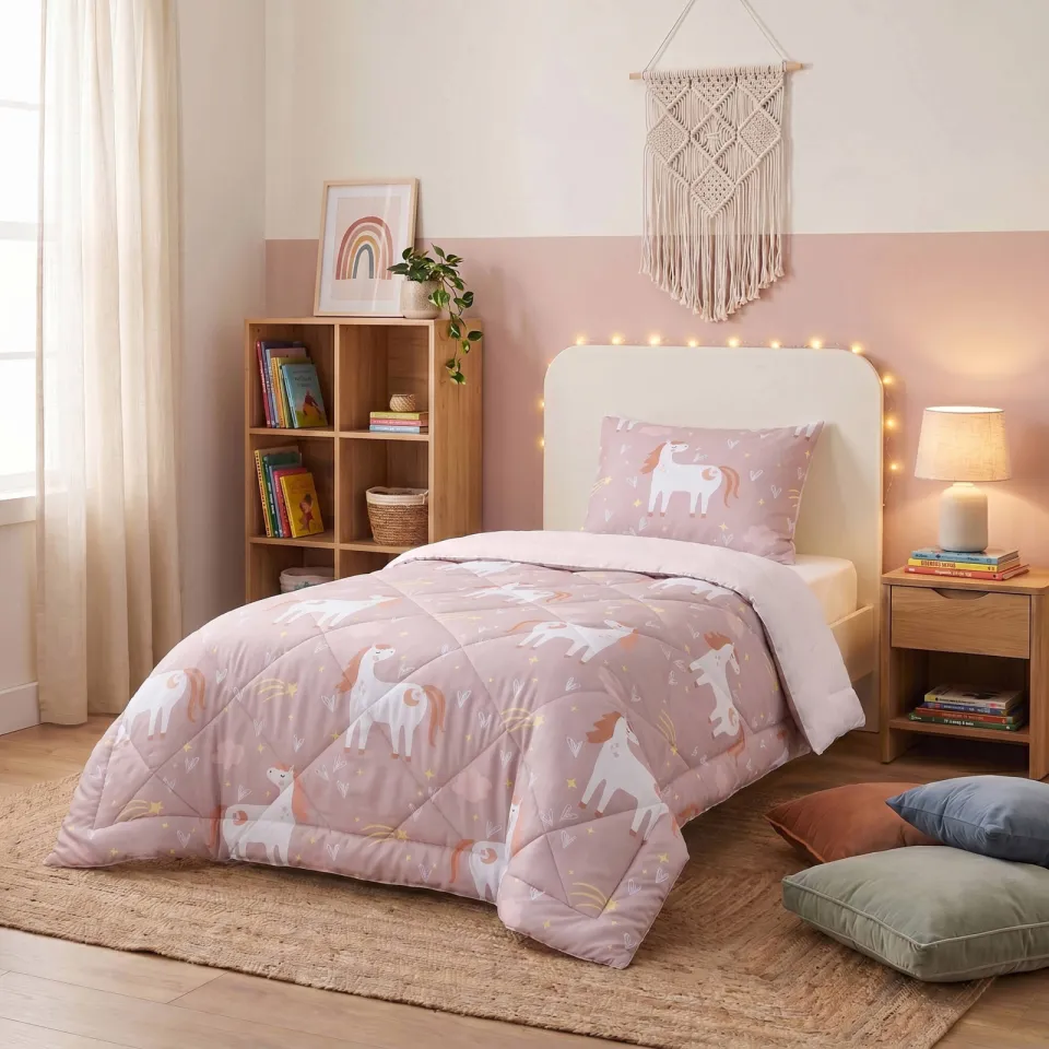 W dekbed zonder overtrek met kussensloop Lazy - paardenprint roze, foto 3