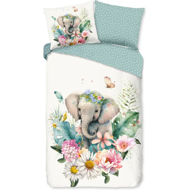 Good Morning dekbedovertrek bloemen met een olifant - Multi - 100% Katoen renforce