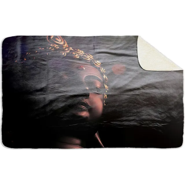 'Maplusbelle' Fleecedeken Boeddha, FD2023301, 96x146cm, Polyester Sherpa, deken met print Full Colour voorzijde, witte achterzijde