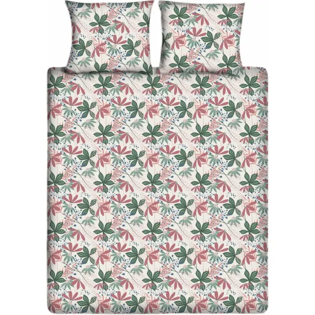 Ten Cate Dekbedovertrek - Dekbedovertrek 200 x 200 tweepersoons - Dekbedovertrekken - Dekbedovertrek 200x220 - Flower Vibes Groen Groen, Roze