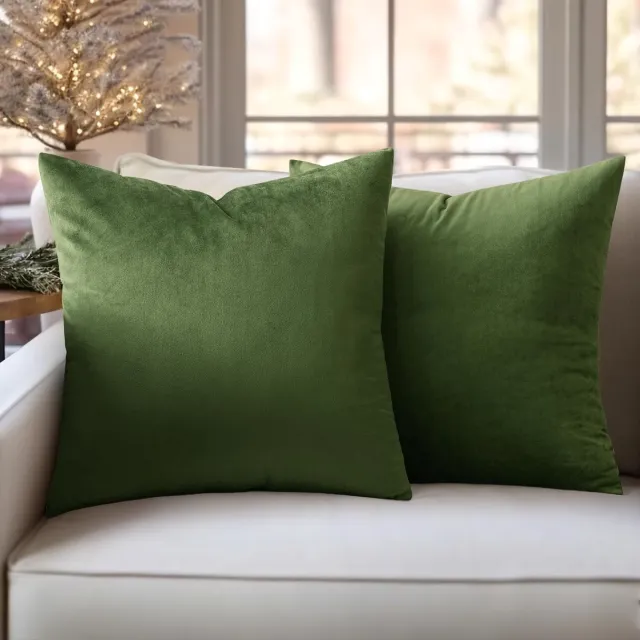 Ibenzoa Stijlvolle set van 2 fluwelen kussenhoezen voor bank en slaapkamer decoratie groen