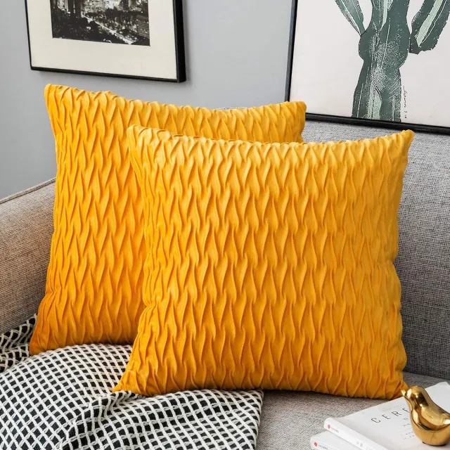 Thuys Kussenslopen Set Fluwelen Soft Solid Decoratieve Kussenhoes voor Sofa Slaapkamer 40 x 40 cm Set van 2 voor Bank Bed Sofa Stoel Slaapkamer Woonkamer, Geel