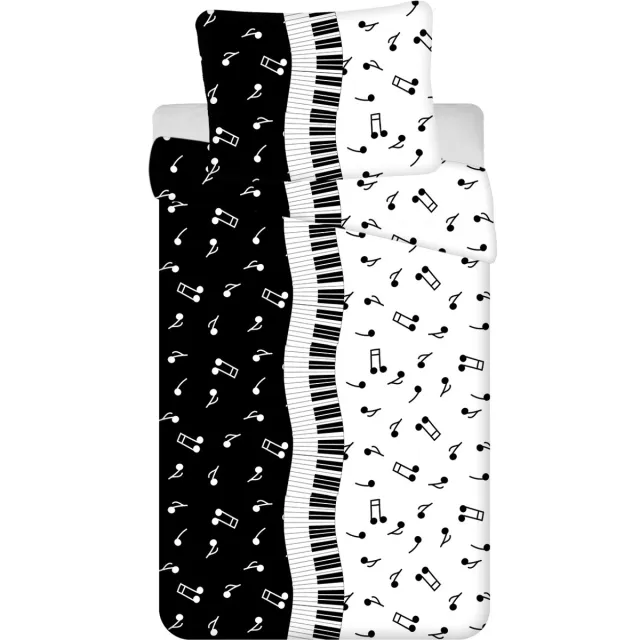 Sweet Home dekbedovertrek Muziek noten 140 x 200 cm - 70 x 90 cm - microflanel Zwart Wit