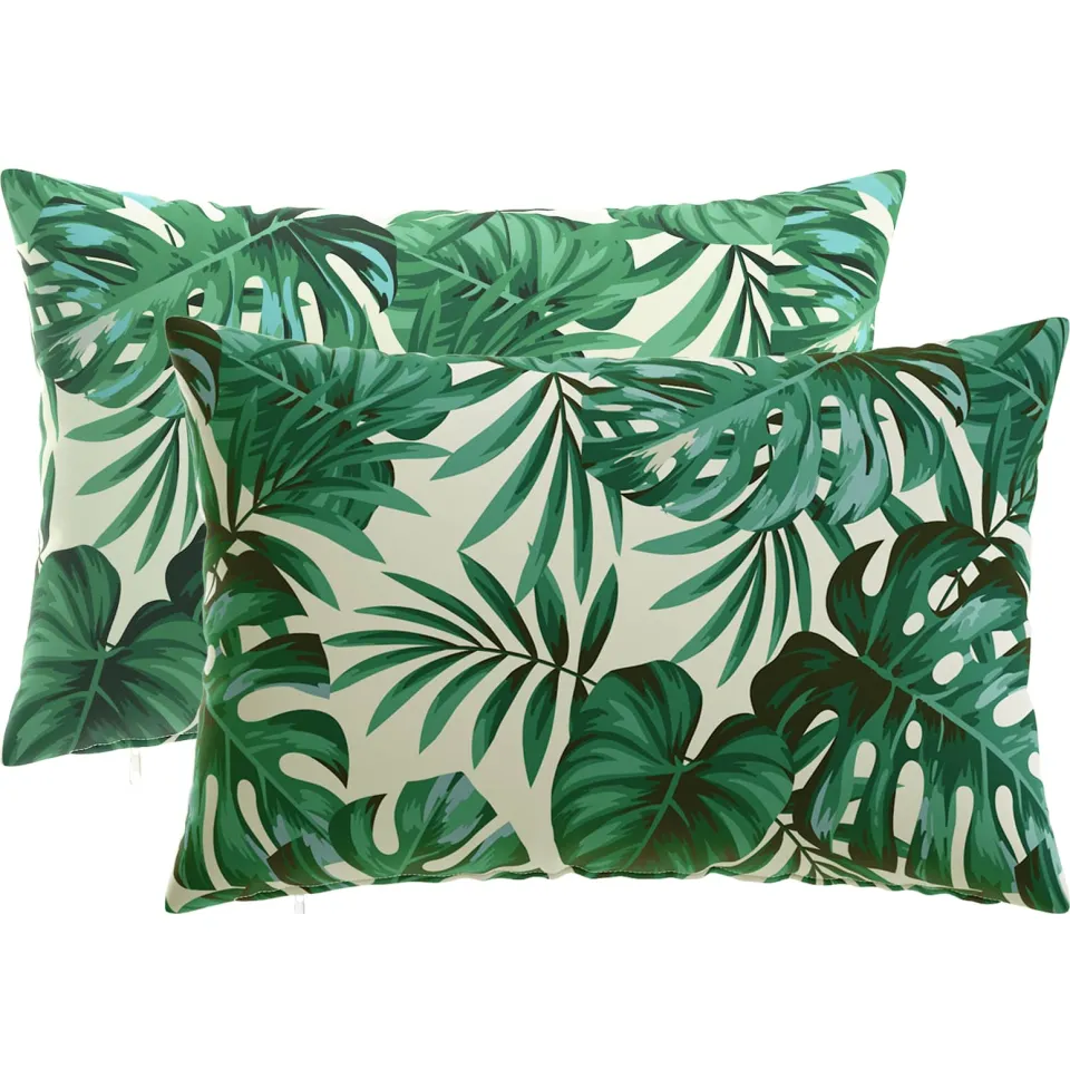 vidaXL Kussensloop 2 st HEERLEN Bladpatroon 50 x 75 cm Polyester Groen