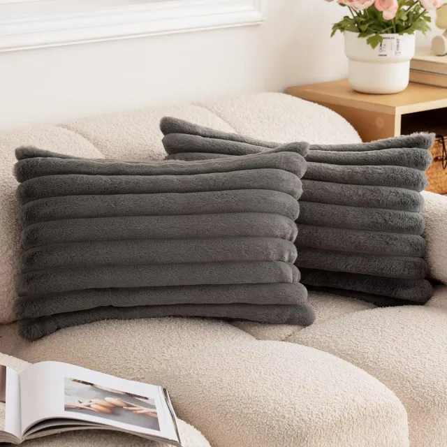 MODFU Kussenslopen 2 stuks 30x50 cm – Zachte pluche & fluweel – Met verborgen ritssluiting – Franjerand – Voor slaapkamer & woonkamer – Grijs Gevorderd grijs