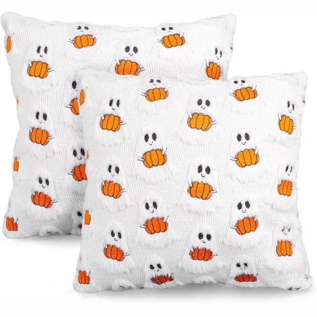 KZQ 2-delige Halloween kussensloop 45x45 cm - Grappig spook- en pompoenontwerp - Herfstdecoratie voor binnen en slaapkamer - Geschikt voor bank en bed - Multicolor Wit