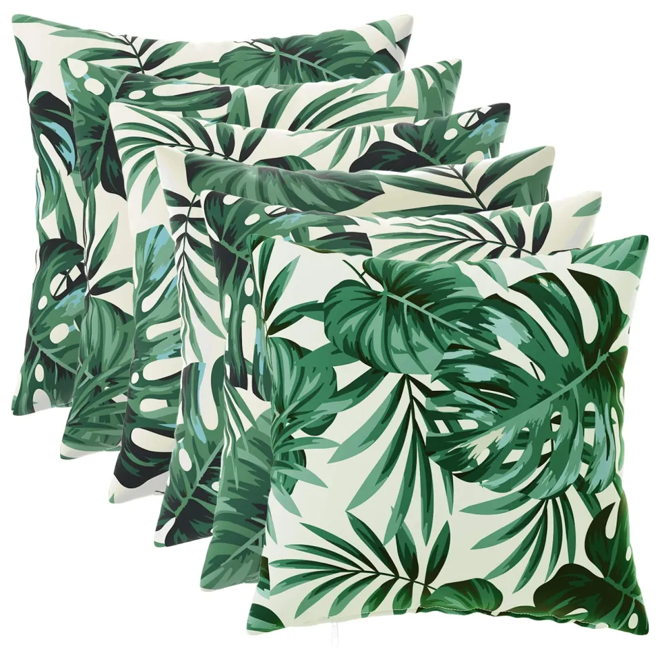 vidaXL Kussensloop 6 st HEERLEN Bladpatroon 45 x 45 cm Polyester groen, foto 3