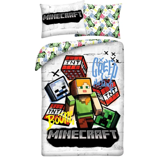 Minecraft Dekbedovertrek Graffiti - 140 x 200 + 70 x 90 cm - Polyester Grijsaanpassen