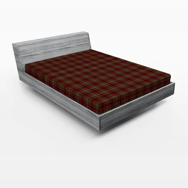 New Bed Hoeslaken met Elastiek rondom, Ruitpatroon Schotse Stijl Illustratie Diepe Hoek, Bedrukte Bedekking 180 cm x 200 cm Vermiljoen Groen Zwart