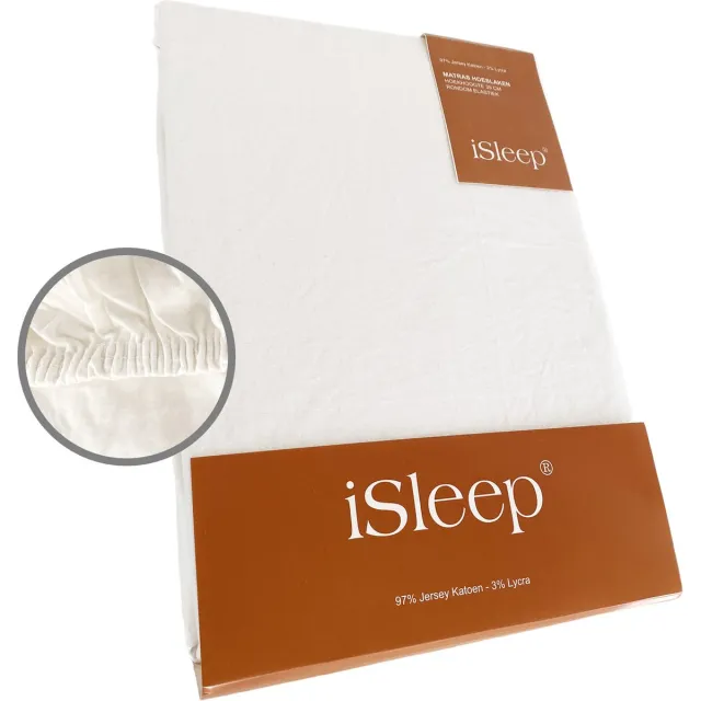 iSleep Jersey Lycra Hoeslaken - Hoge Hoek - Rondom Elastiek - 180/ - Licht Beige