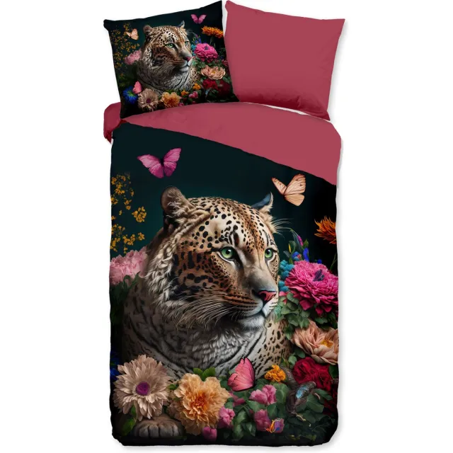 Pure dekbedovertrek luipaard met bloemen - 1 persoons 140x200/220 cm - Multi - Microvezel