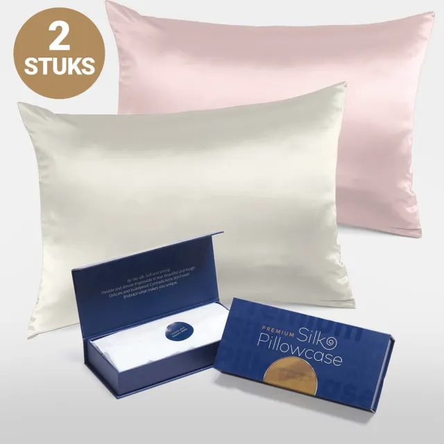 Slowwave Premium Silk Pillowcase - Colorpack: Off-white en Pink Swan (lichtroze) - 100% Moerbeizijde - 22 momme - Hoogste kwaliteit (grade 6A) - 60x70cm
