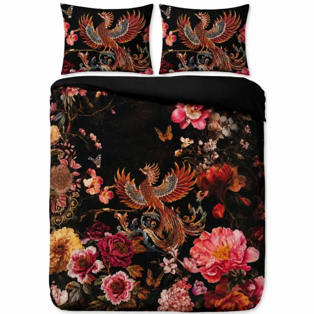 decoware Dekbedovertrek Phoenix Bloom 140x220 cm - Microvezel - Bloemen Thema - Met Kussensloop - Eenpersoons Zwart