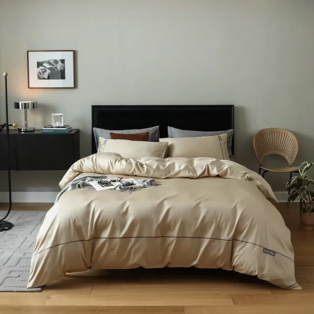MeiLun Home Pima Reserve Dekbedovertrek – 220 x 240 cm – 100% Pima– katoen – 180 x 200 cm + 30cm Hoeslaken+ 2 kussenslopen van 48 × 74 cm – Ivory Dune – Lits – Jumeaux