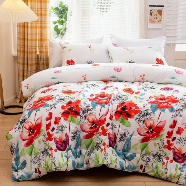 Gany Kleurrijk dekbed 135 x 200 cm 4 seizoenenset 2-delige ademende hoes bloemen bloemenpatroon sprei slaapdeken knuffelig zomer winter gewatteerd gewatteerd dekbed microvezel Gany seizoensdekbed