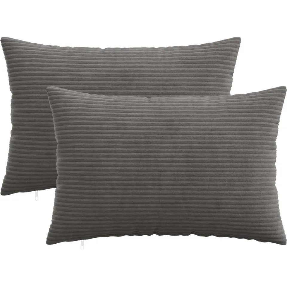 vidaXL Kussensloop 2 st HEERLEN Donkergrijs 50 x 70 cm corduroy