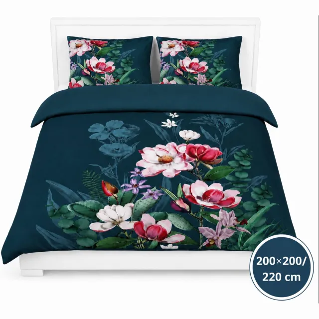 Roden Blue Dekbedovertrek - 200x200/220 - Groen Multi Bloemen - Oase Design - Luxe, Zacht & Ademend - Inclusief Kussenslopen - Kleurvast