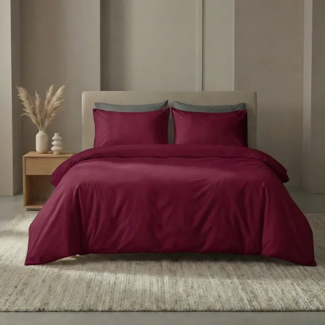 Dreamers Den Trio - Dekbedovertrek set - Egyptisch Perkal Katoen - 200 TC - 270x200/220 cm + kussenslopen - Bordeaux