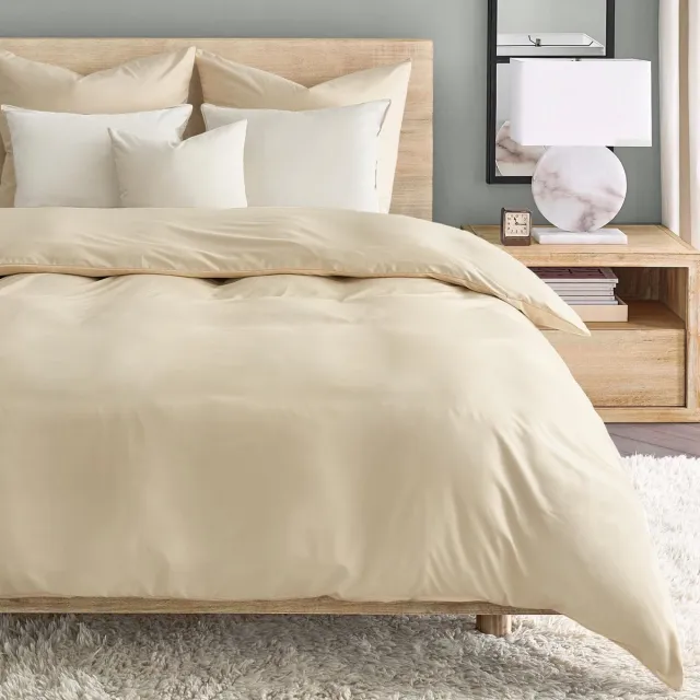 JGS ® Beddengoedset van Microvezel met Ritssluiting en Strijkvrij Ontwerp in Neutrale Beige Tint