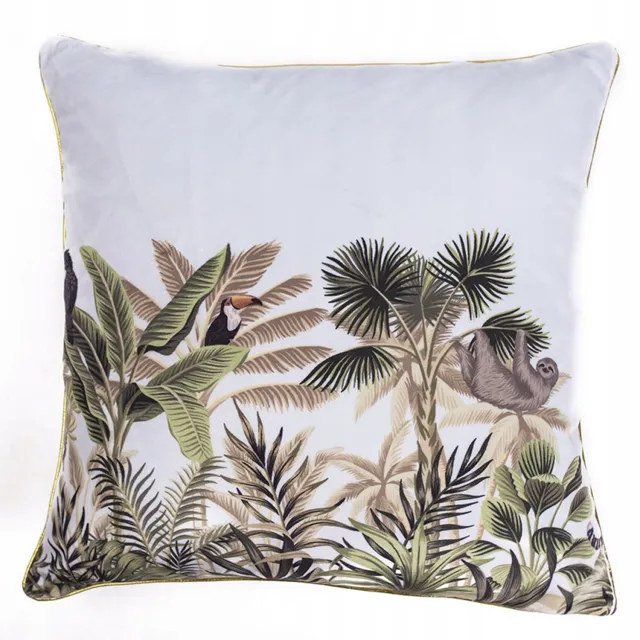 Chic Home Dekoratieve Kussensloop 45x45cm Fluweel Tukan Luiaard Jungle Glamour Beige/Wit met tropische kleuren