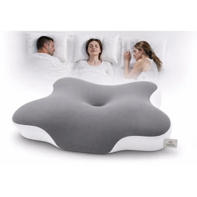 Popalino® Hoofdkussen Memory Foam voor Nekklachten – Orthopedisch & Ergonomisch kussen - Geschikt voor rug, zij- en buikslapers - Traagschuim - Grijs/wit
