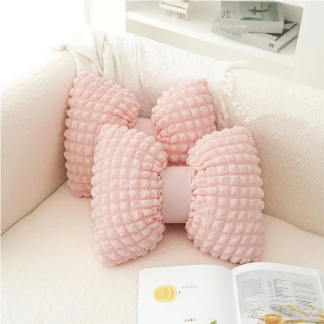 SNQ Lendensteun - 2 stuks - Decoratief kussen in strikvorm - 35 x 32 cm - Strikdesign - Lendensteunkussen voor bedden, banken en woonkamers - Stijlvol kussen voor huisdecoratie - Roze