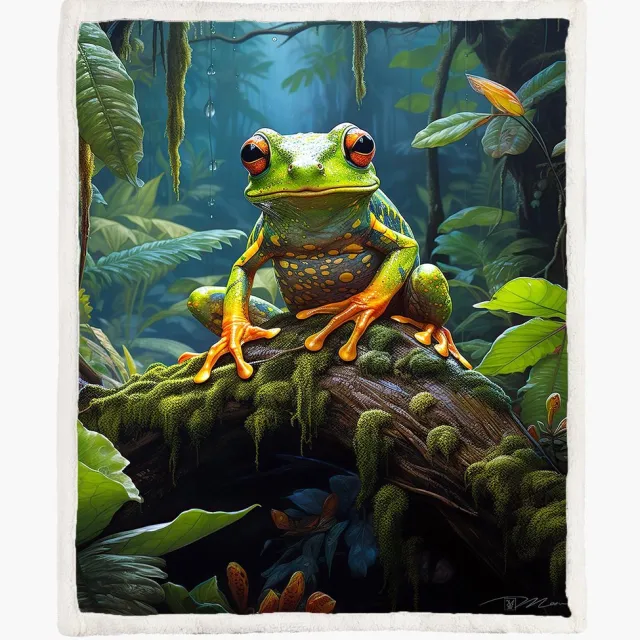 The Coloured House Coloured House Fleece Deken Frog in the Forest – 150x200 cm – Flanel & Sherpa multicolor