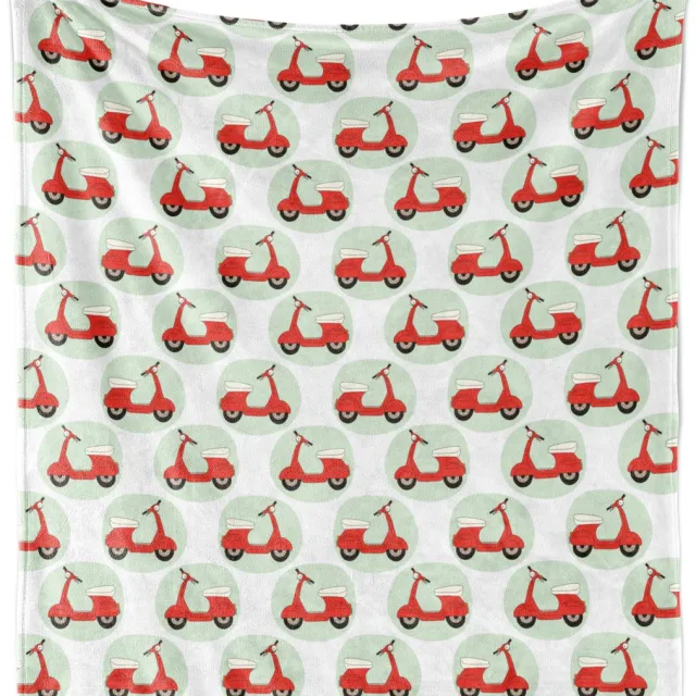 ABAKUHAUS Motorfiets Zachte Flanellen Fleece Deken, Cartoon Scooters, Gezellige Pluche Plaid, 125 x 175 cm, Lichtgroen Vermiljoen Umber Ivoor Groen
