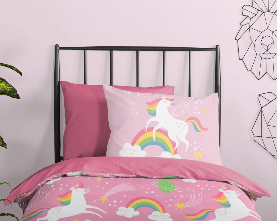 Good Morning kinderdekbed zonder overtrek unicorn roze (140x200), foto 3