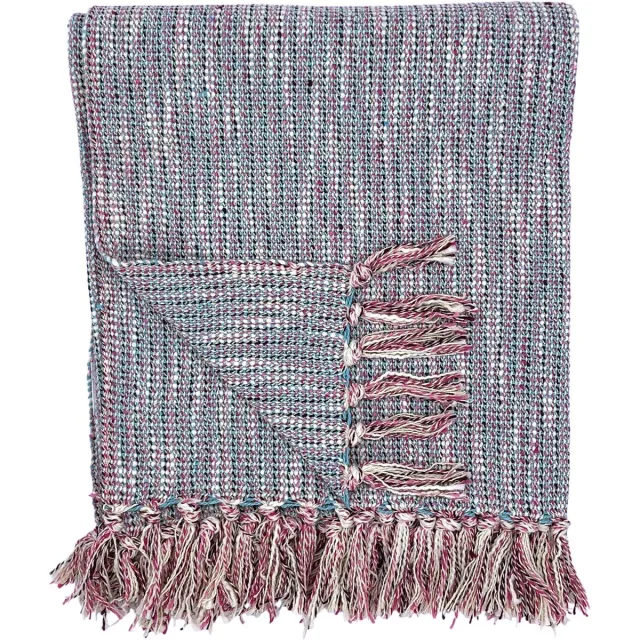 Lavandoux Geweven Plaid - Throw - Katoen - 125x150cm - Blauw en Roze