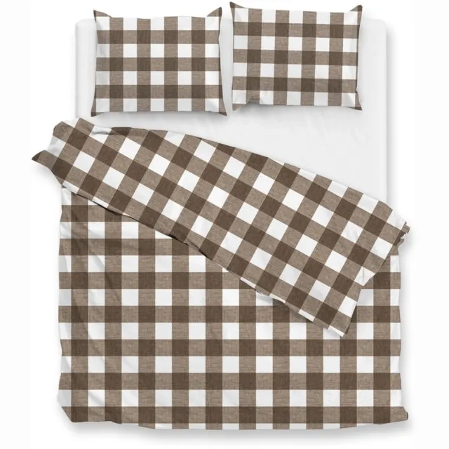Zohome Dekbedovertrek Quattro-di-Lino - Bedlinnen met Ruiten - Taupe - Dekbedhoes van 100% Katoen Palm-Taupe