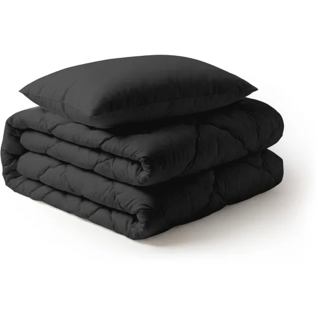 LILLA24 Dekbed zonder overtrek - Incl 2 kussenslopen - 140 x 200 cm - Wasbaar dekbed - All year hoesloos dekbed - Zwart