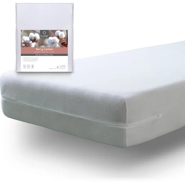 Tural Matrasvernieuwer matrashoes met rits. 100% katoenen badstof. Maat 90x190/200 cm (tot 30cm) Wit