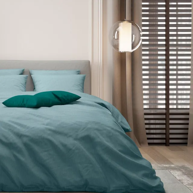 Mistral Home DEKBEDOVERTREK - katoensatijnstreep - 240 x 220 cm + 2x 65 x 65 cm - lits-jumeaux - satijnstreep - groen