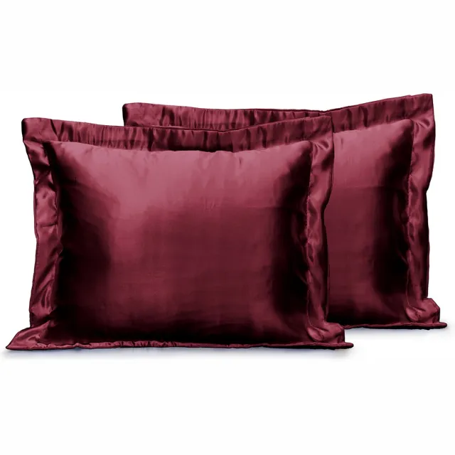 Eleganzzz Skin Care Kapselsloop - Satijnen Kussensloop - Bordeaux - Kussenslopen 60x70cm Set van 2 - Oxford Rand - Beauty Kapselsloop