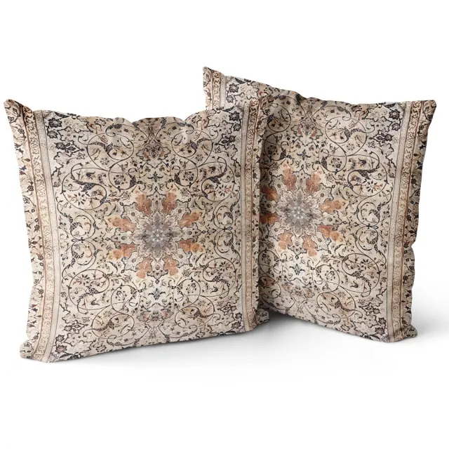 Ibenzoa Set van 2 Boho Sierkussenhoezen met Retro en Etnische Patronen, Fluweel, 40 x 40 cm Bruin