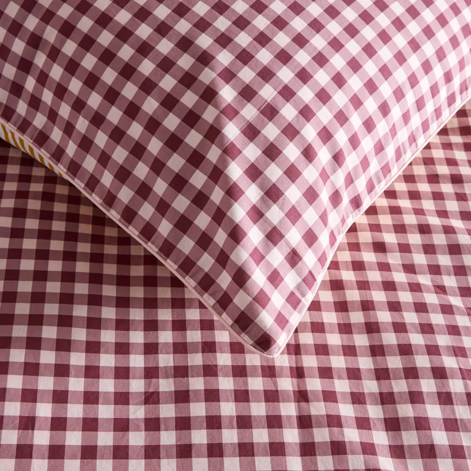 NOUS Living katoenen kussensloop met print donkerrood/okergeel, foto 3