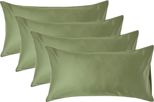Homescapes Biologisch Kussensloop 50x90 cm – Set van 4 – Mosgroen – 100% Egyptisch Katoen Satijn – Draaddichtheid 400