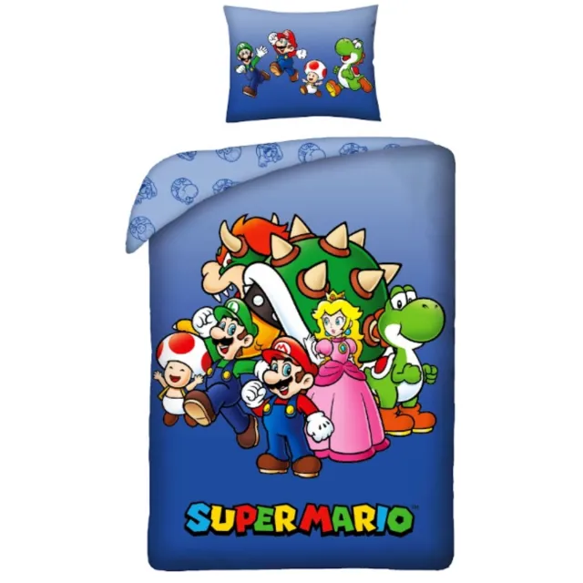 Super Mario Dekbedovertrek - Eenpersoons - 140 x 200 cm - Donkerblauw