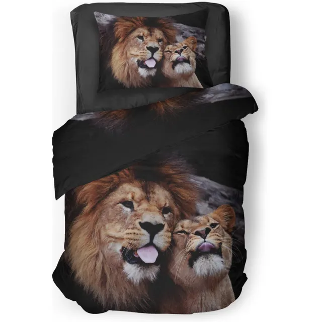 Eleganzzz Dekbedovertrek Wild Lion - zwart - Dekbedovertrek 140x200/220cm - Micropercal - Eenpersoons - Dekbedovertrekken - Leeuwen Dekbedovertrek - Dieren Dekbedovertrek