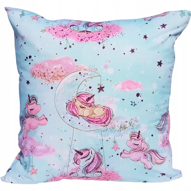 Sleepon_pl Katoenen Kussenhoes Eenhoorn 40x40 cm - Magisch Design voor Kinderen Mintgroen met eenhoornprint