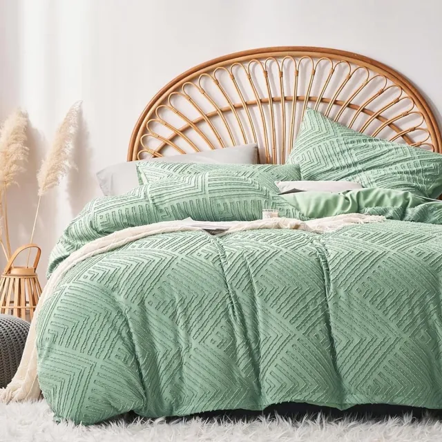 Ibenzoa Stijlvol Getuft Beddengoedset in Bohemian Stijl met Geometrisch Ontwerp en Ritssluiting groen