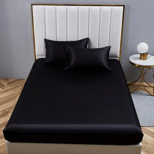 Boqingzhu Satijnen hoeslaken 140x200cm zwart effen zijde hoeslaken microvezel lakens voor tot 30cm matras Zwart (satin)